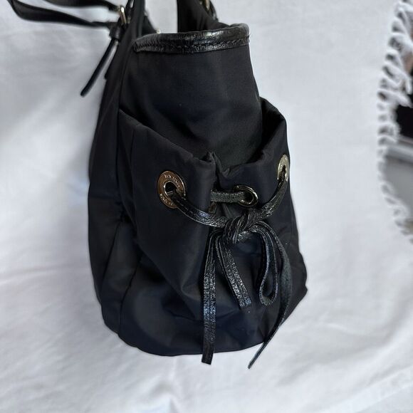 Kate Spade Maise Black Nylon Large Tote‎ Shoulder Bag Side Pockets Purse Leather - Picture 4 of 12